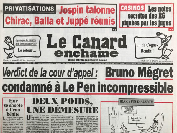 N° 4073 du Canard Enchaîné -  18 Novembre 1998