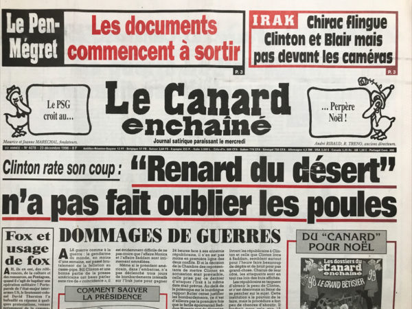 N° 4078 du Canard Enchaîné -  23 Décembre 1998