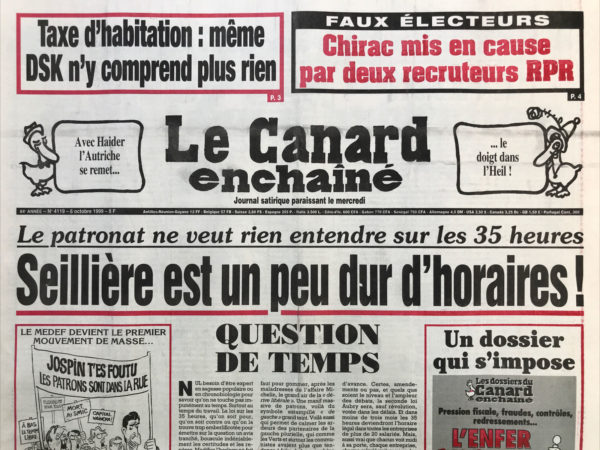 N° 4119 du Canard Enchaîné -  6 Octobre 1999
