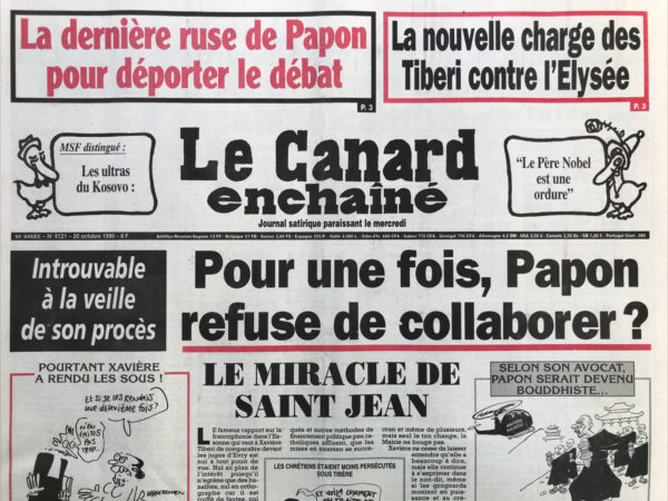 N° 4121 du Canard Enchaîné -  20 Octobre 1999