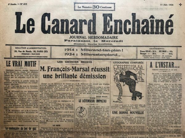 N° 415 du Canard Enchaîné -  11 Juin 1924