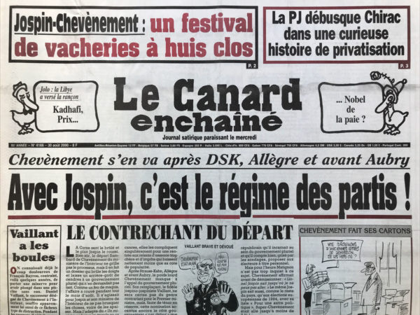 N° 4166 du Canard Enchaîné -  30 Août 2000