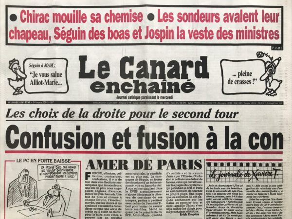N° 4194 du Canard Enchaîné -  14 Mars 2001