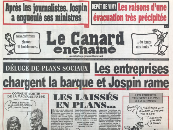 N° 4199 du Canard Enchaîné -  18 Avril 2001