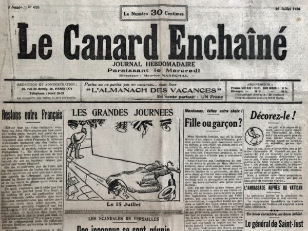 N° 420 du Canard Enchaîné -  16 Juillet 1924