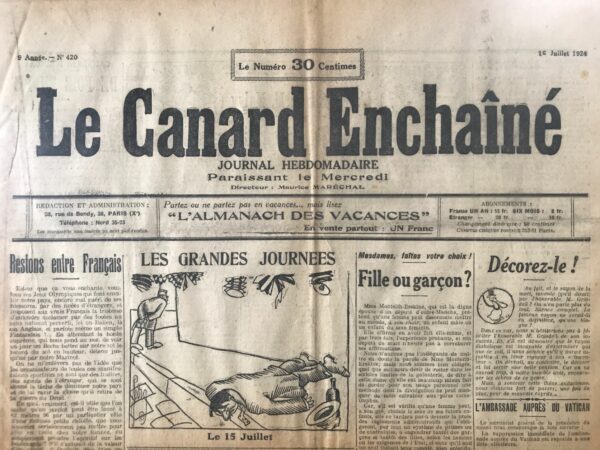 N° 420 du Canard Enchaîné -  16 Juillet 1924