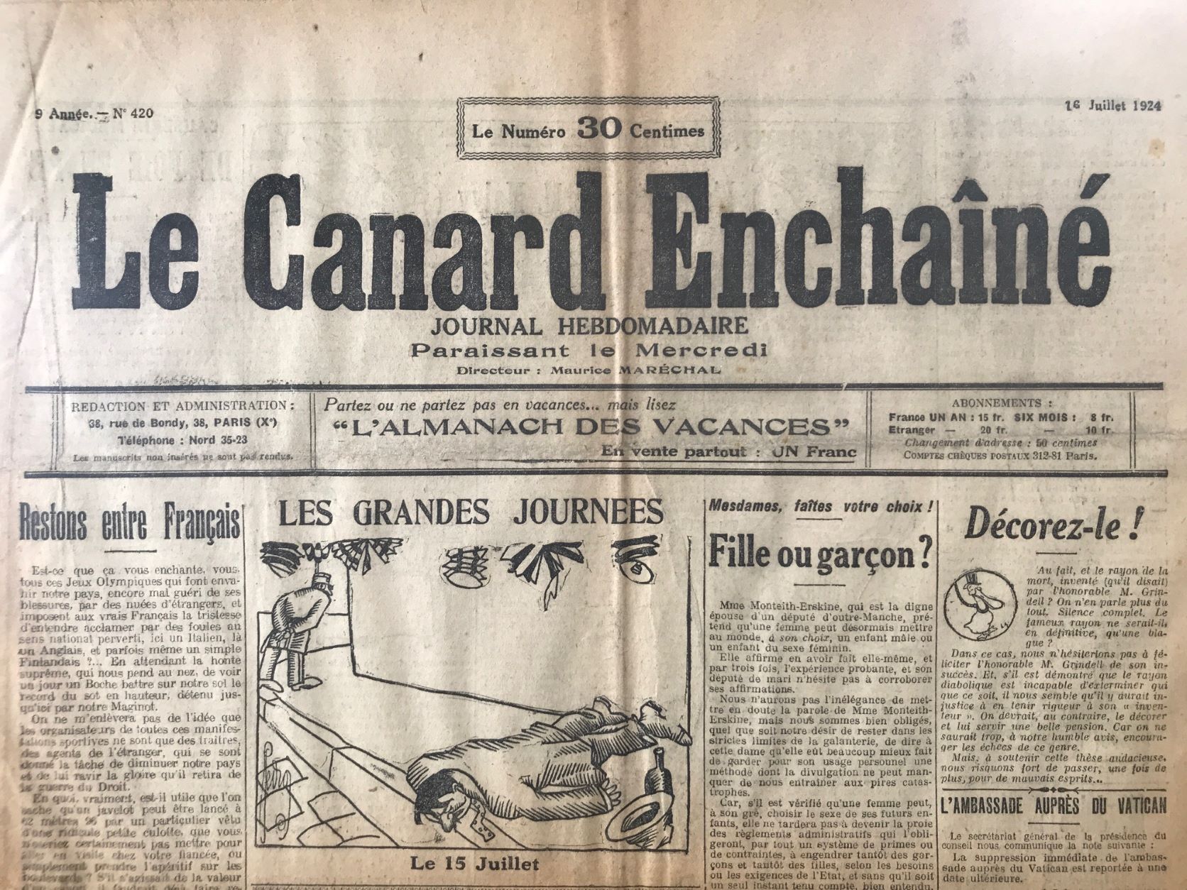 Couac ! | Acheter un Canard | Vente d'Anciens Journaux du Canard Enchaîné. Des Journaux Satiriques de Collection, Historiques & Authentiques de 1916 à 2004 ! | 420
