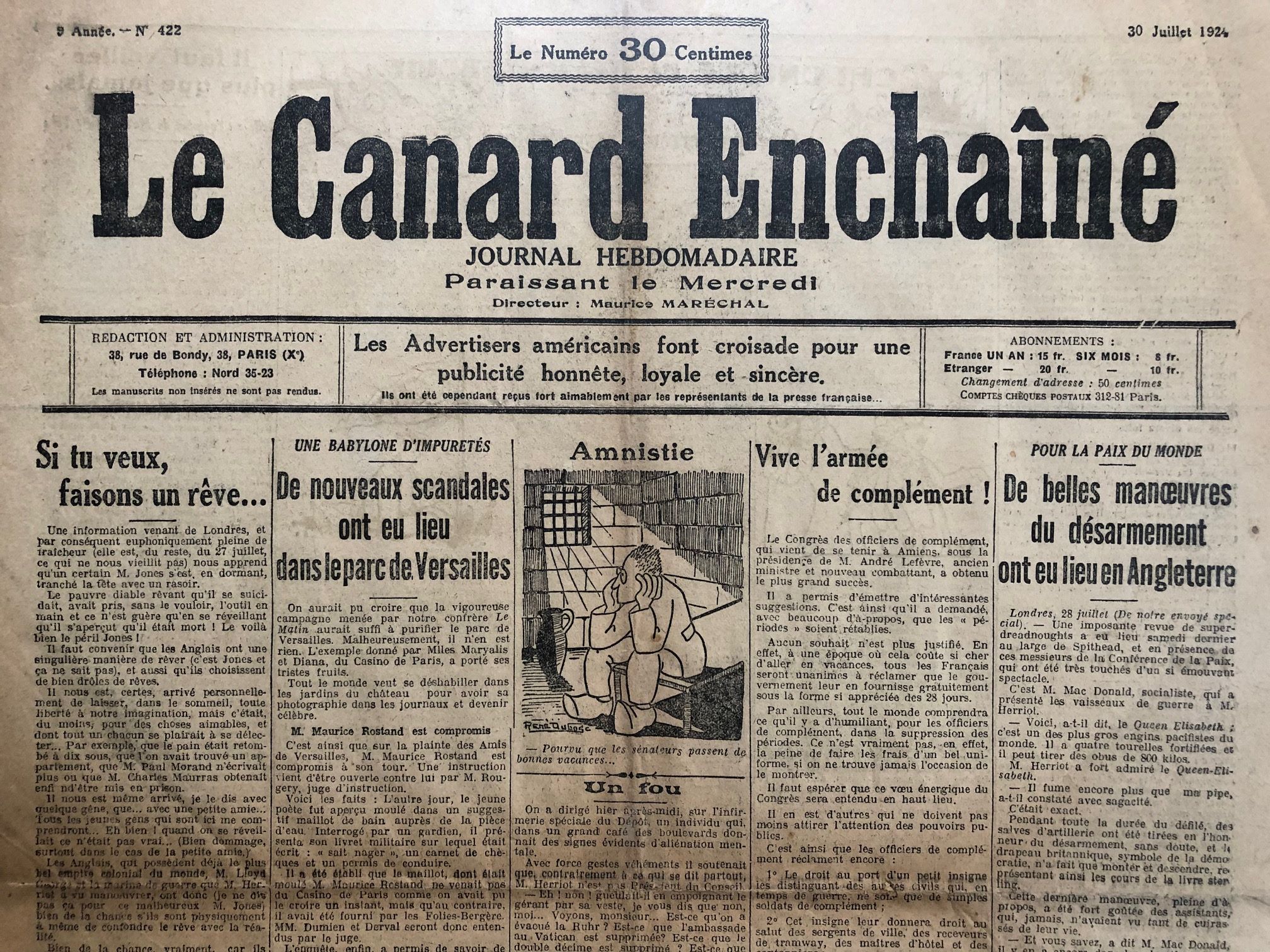 Couac ! | Acheter un Canard | Vente d'Anciens Journaux du Canard Enchaîné. Des Journaux Satiriques de Collection, Historiques & Authentiques de 1916 à 2004 ! | 422