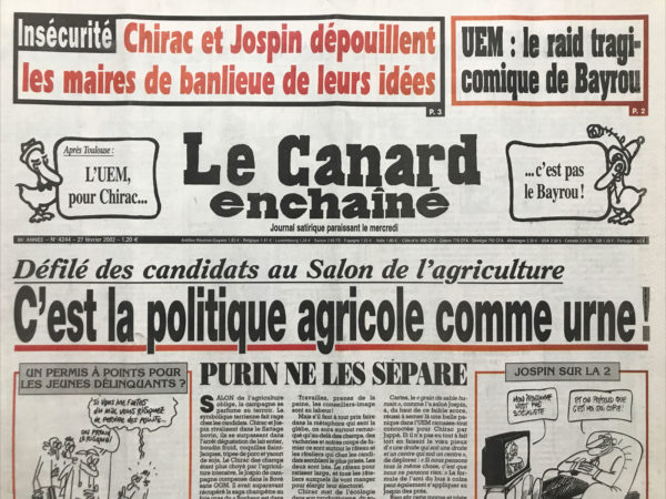 N° 4244 du Canard Enchaîné -  27 Février 2002