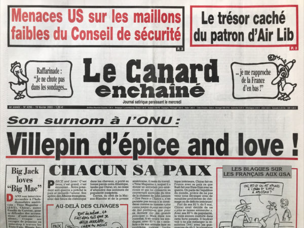 N° 4295 du Canard Enchaîné -  19 Février 2003