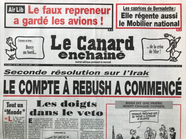 N° 4296 du Canard Enchaîné -  26 Février 2003