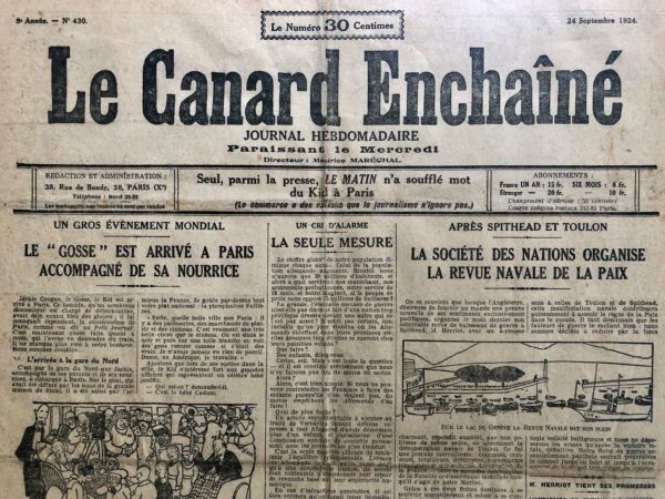 N° 430 du Canard Enchaîné -  24 Septembre 1924