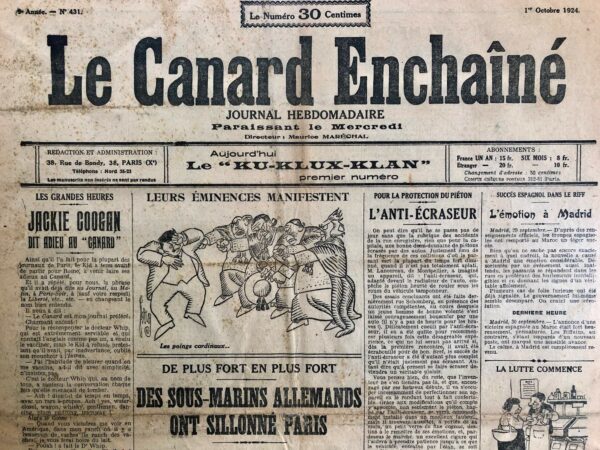 N° 431 du Canard Enchaîné -  1 Octobre 1924