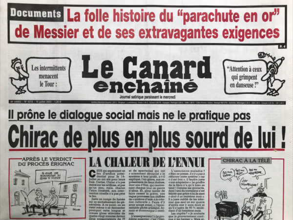 N° 4316 du Canard Enchaîné -  16 Juillet 2003