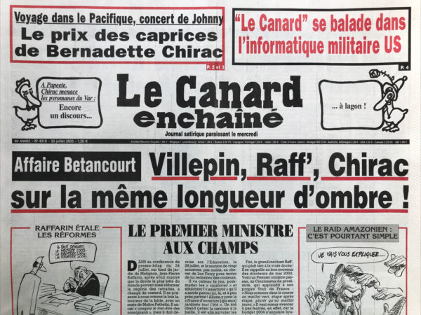 N° 4318 du Canard Enchaîné -  30 Juillet 2003