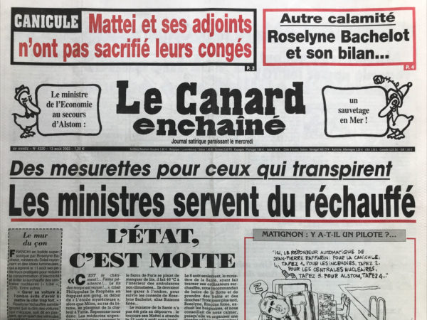 N° 4320 du Canard Enchaîné -  13 Août 2003
