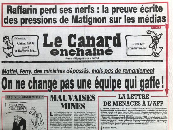 N° 4322 du Canard Enchaîné -  27 Août 2003