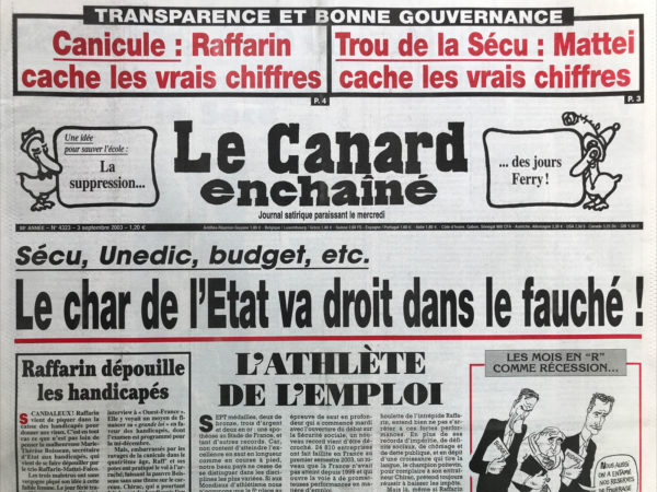 N° 4323 du Canard Enchaîné -  3 Septembre 2003