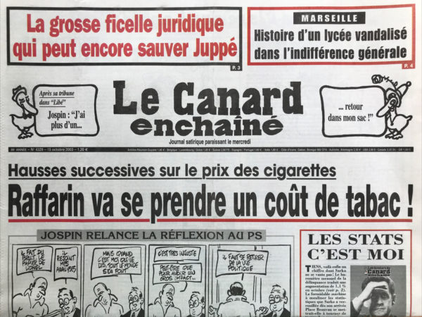 N° 4329 du Canard Enchaîné -  15 Octobre 2003