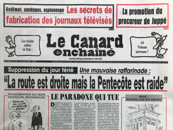N° 4331 du Canard Enchaîné -  29 Octobre 2003