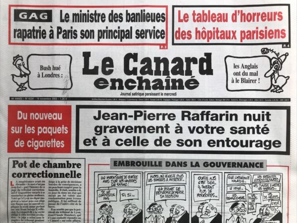 N° 4334 du Canard Enchaîné -  19 Novembre 2003