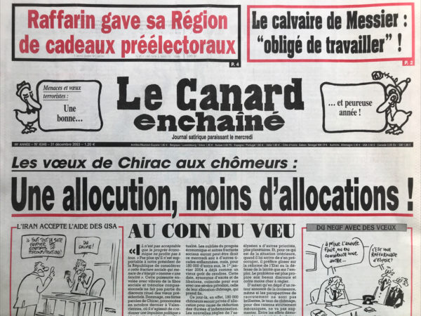 N° 4340 du Canard Enchaîné -  31 Décembre 2003