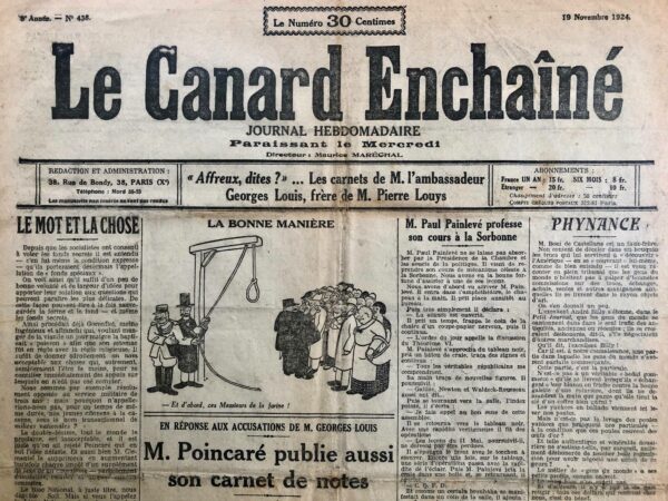 N° 438 du Canard Enchaîné -  19 Novembre 1924