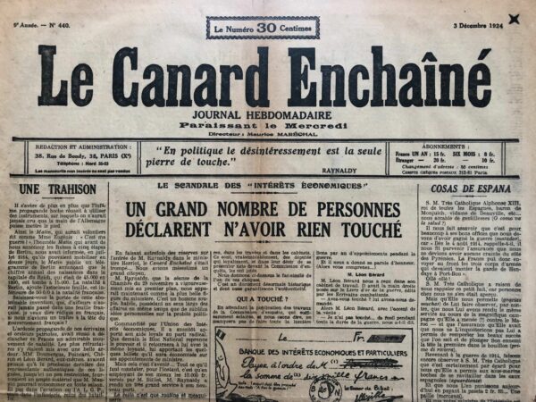 N° 440 du Canard Enchaîné -  3 Décembre 1924