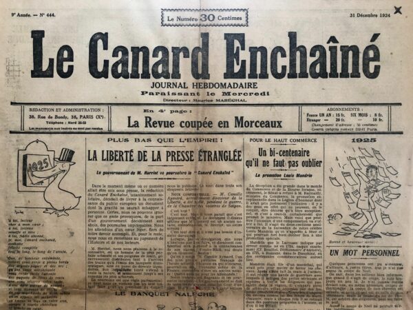 N° 444 du Canard Enchaîné -  31 Décembre 1924