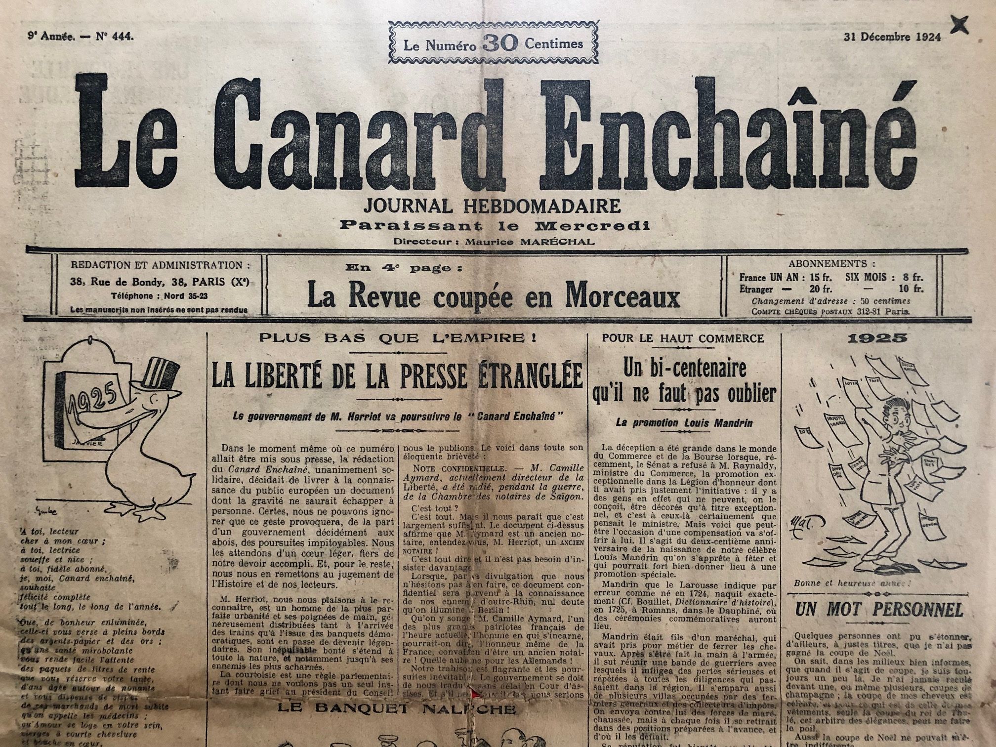 Couac ! | Acheter un Canard | Vente d'Anciens Journaux du Canard Enchaîné. Des Journaux Satiriques de Collection, Historiques & Authentiques de 1916 à 2004 ! | 444