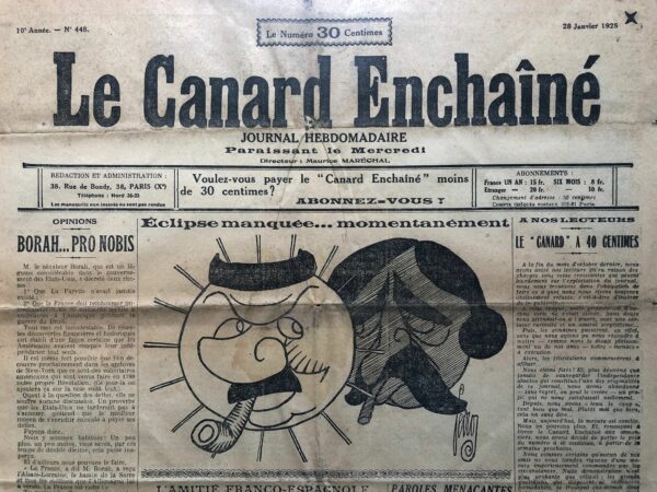 N° 448 du Canard Enchaîné -  28 Janvier 1925
