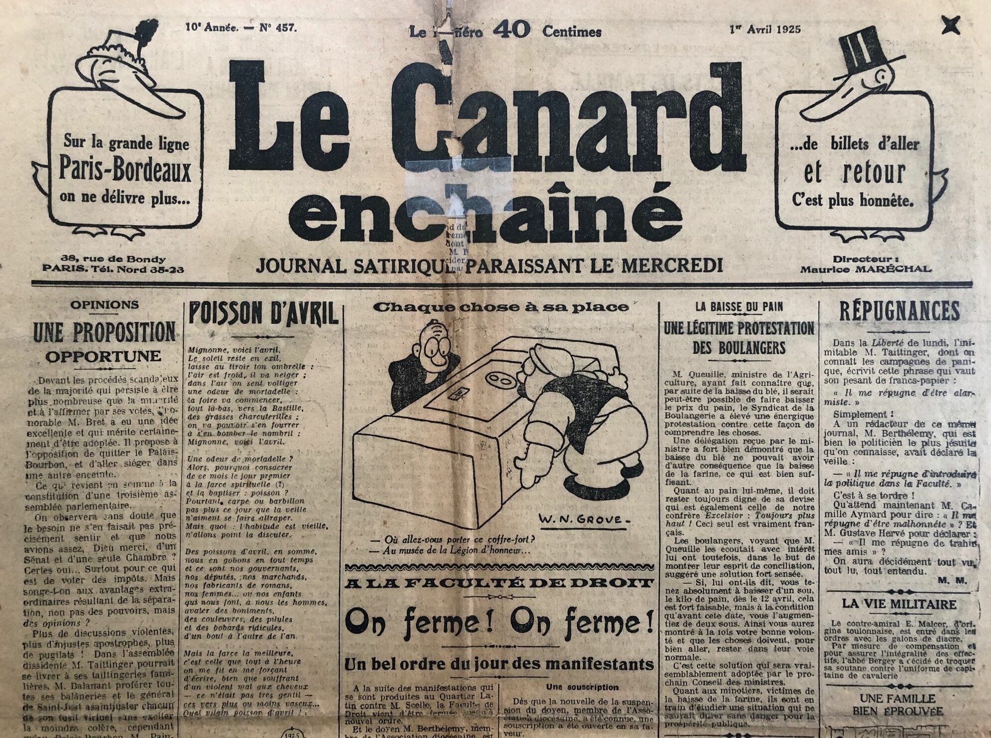 N° 457 du Canard Enchaîné - 1 Avril 1925 | 79,00 € | 457 | Couac ! | Presse Authentique de l'Epoque ! Pour des Cadeaux Originaux : Journal Rare Anniversaire, de Naissance... N° 457 du Canard Enchaîné - 1 Avril 1925