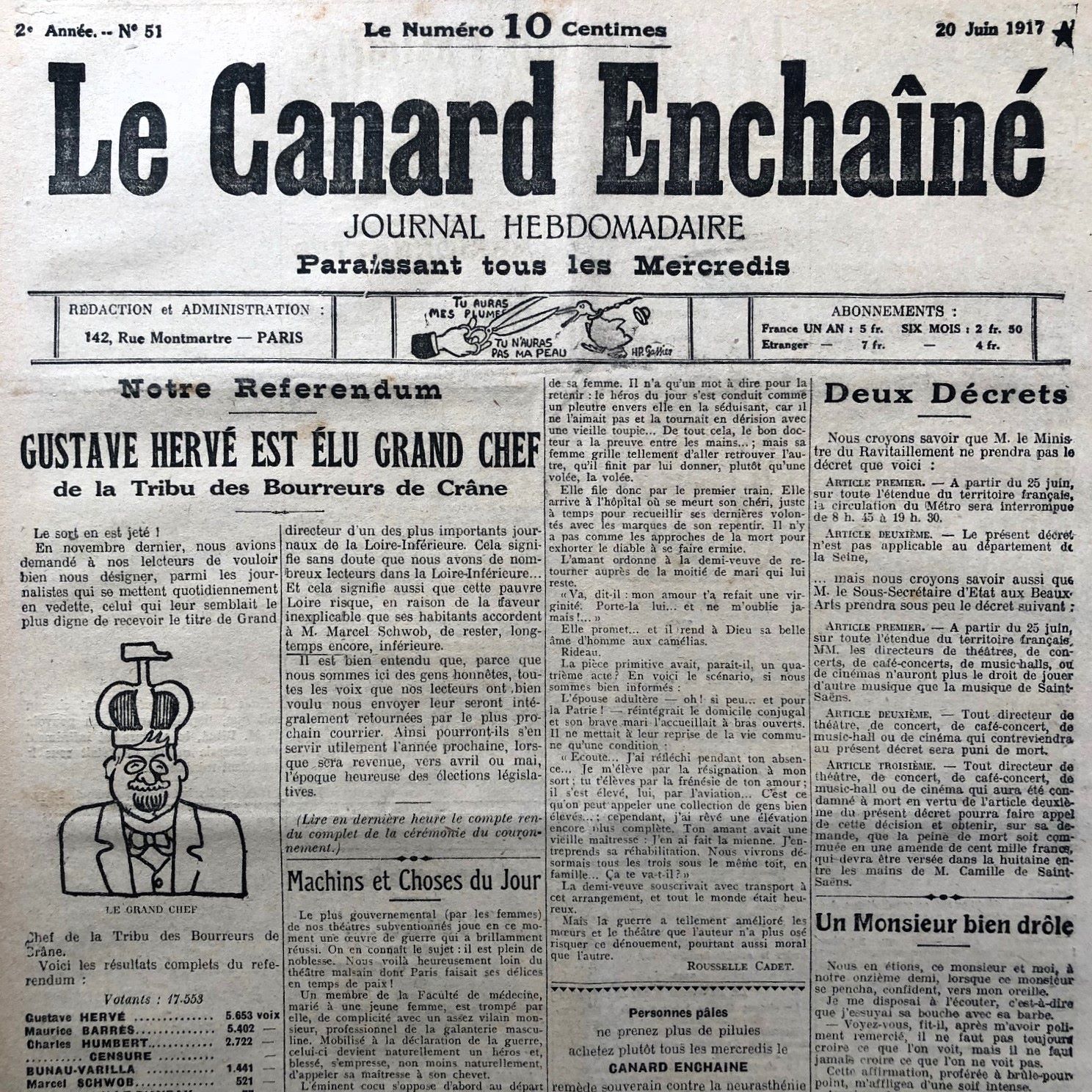 N° 51 du Canard Enchaîné - 20 Juin 1917 | 89,00 € | 51 | Couac ! | Presse Authentique de l'Epoque ! Pour des Cadeaux Originaux : Journal Rare Anniversaire, de Naissance... N° 51 du Canard Enchaîné - 20 Juin 1917