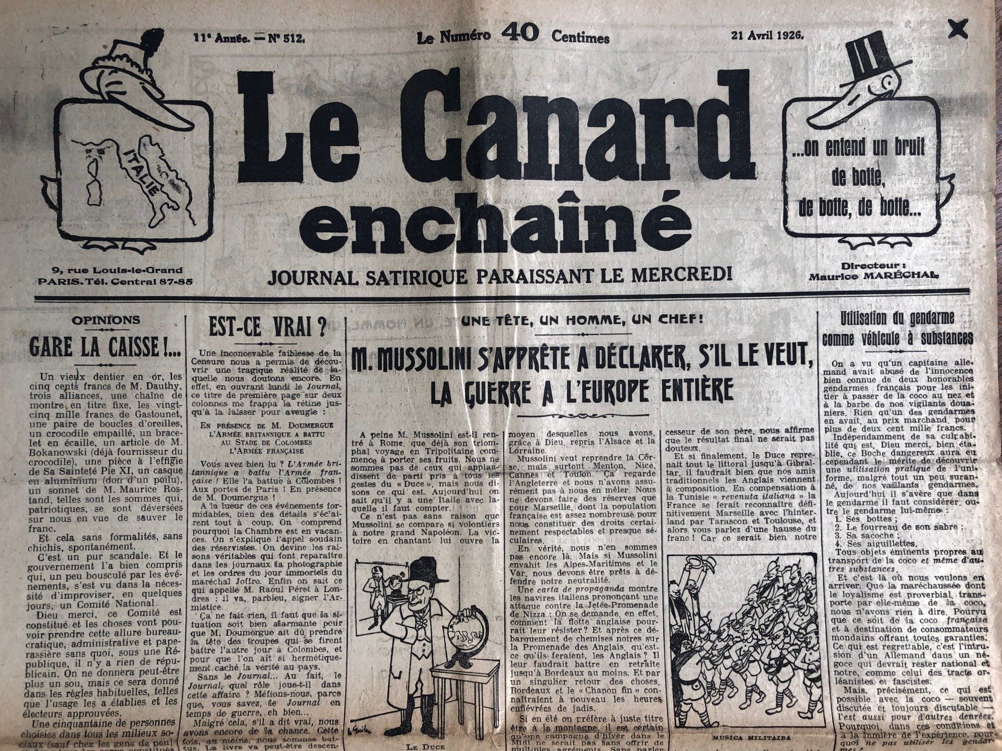 Couac ! | Acheter un Canard | Vente d'Anciens Journaux du Canard Enchaîné. Des Journaux Satiriques de Collection, Historiques & Authentiques de 1916 à 2004 ! | 512