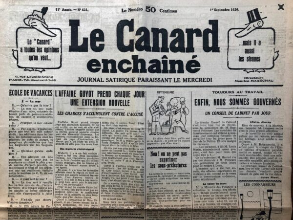 N° 531 du Canard Enchaîné -  1 Septembre 1926