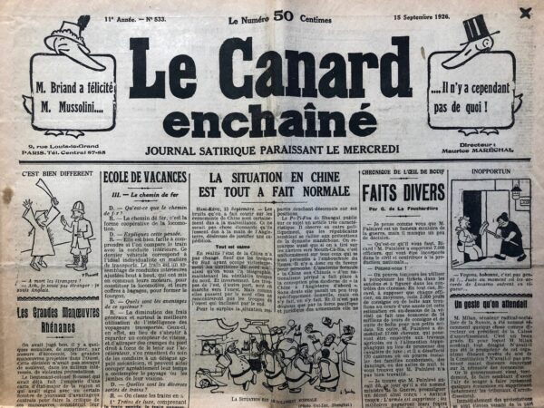 N° 533 du Canard Enchaîné -  15 Septembre 1926