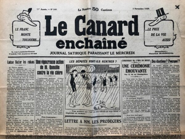 N° 540 du Canard Enchaîné -  3 Novembre 1926