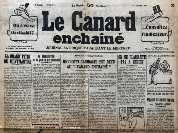 N° 552 du Canard Enchaîné -  26 Janvier 1927