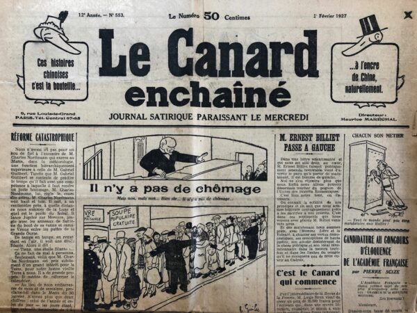 N° 553 du Canard Enchaîné -  2 Février 1927