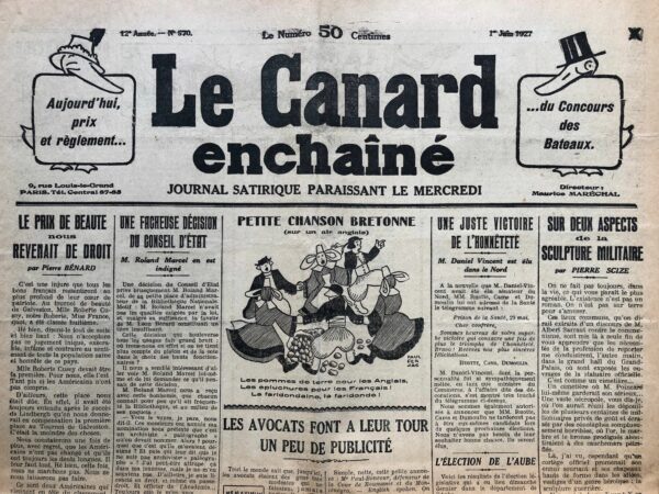 N° 570 du Canard Enchaîné -  1 Juin 1927