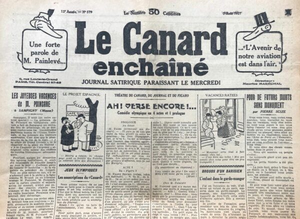 N° 579 du Canard Enchaîné -  3 Août 1927
