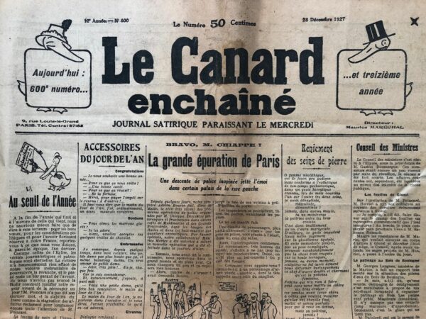 N° 600 du Canard Enchaîné -  28 Décembre 1927