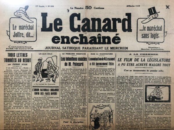 N° 606 du Canard Enchaîné -  8 Février 1928