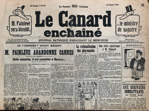 N° 607 du Canard Enchaîné -  15 Février 1928