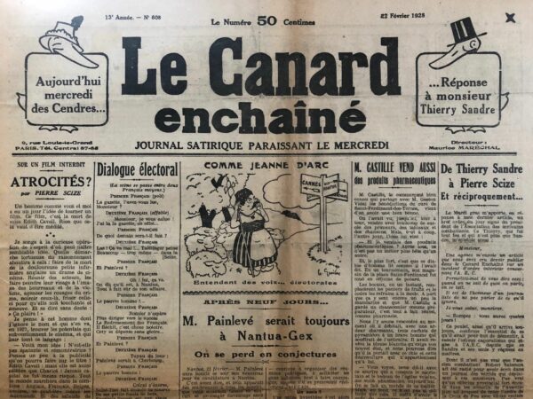 N° 608 du Canard Enchaîné -  22 Février 1928