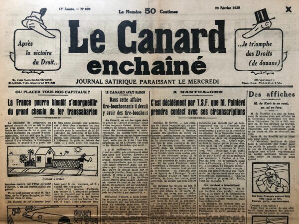 N° 609 du Canard Enchaîné -  29 Février 1928