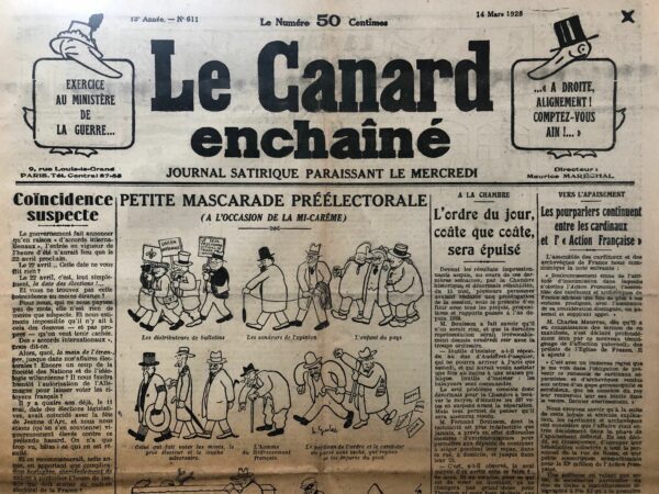 N° 611 du Canard Enchaîné -  14 Mars 1928