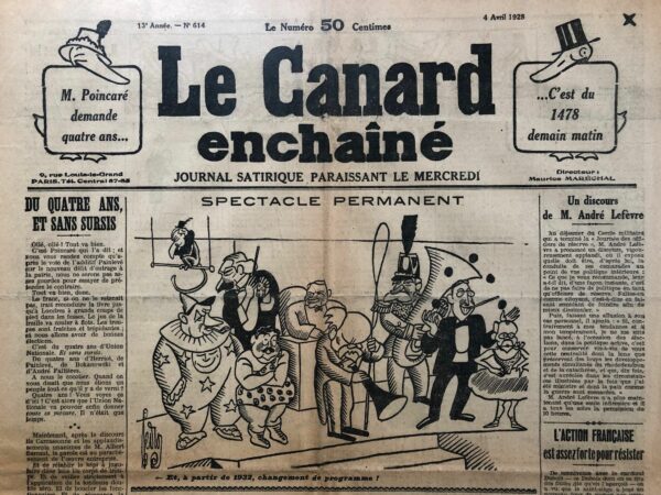 N° 614 du Canard Enchaîné -  4 Avril 1928