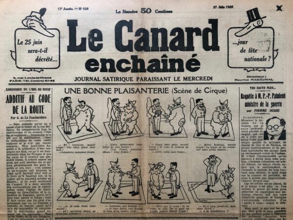 N° 626 du Canard Enchaîné -  27 Juin 1928