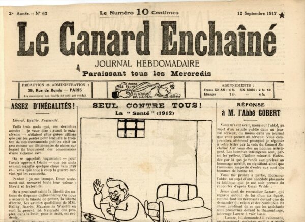 N° 63 du Canard Enchaîné -  12 Septembre 1917